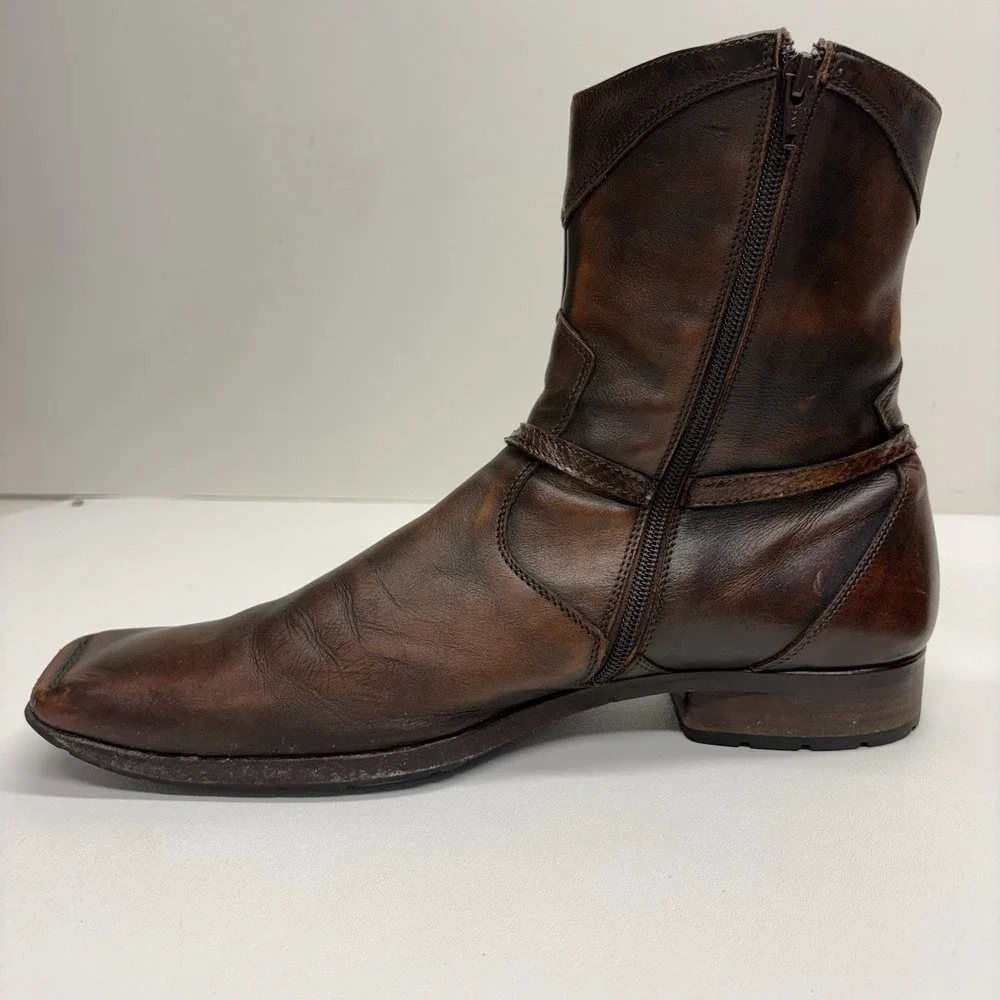 Mark Nason Corleone Brown Leather Harness Boots Square Toe Moto Men's Size 13